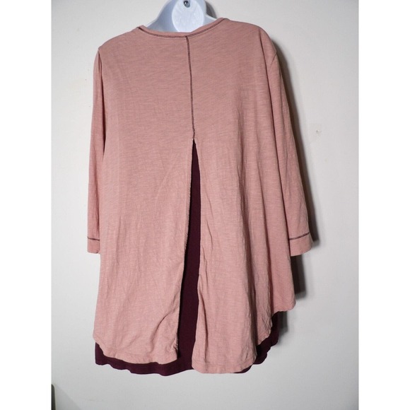 Catherines 0X 14/16 Top Shirt Pink Burgundy LagenLook Layered Plus 3/4 Sleeve - Picture 3 of 8